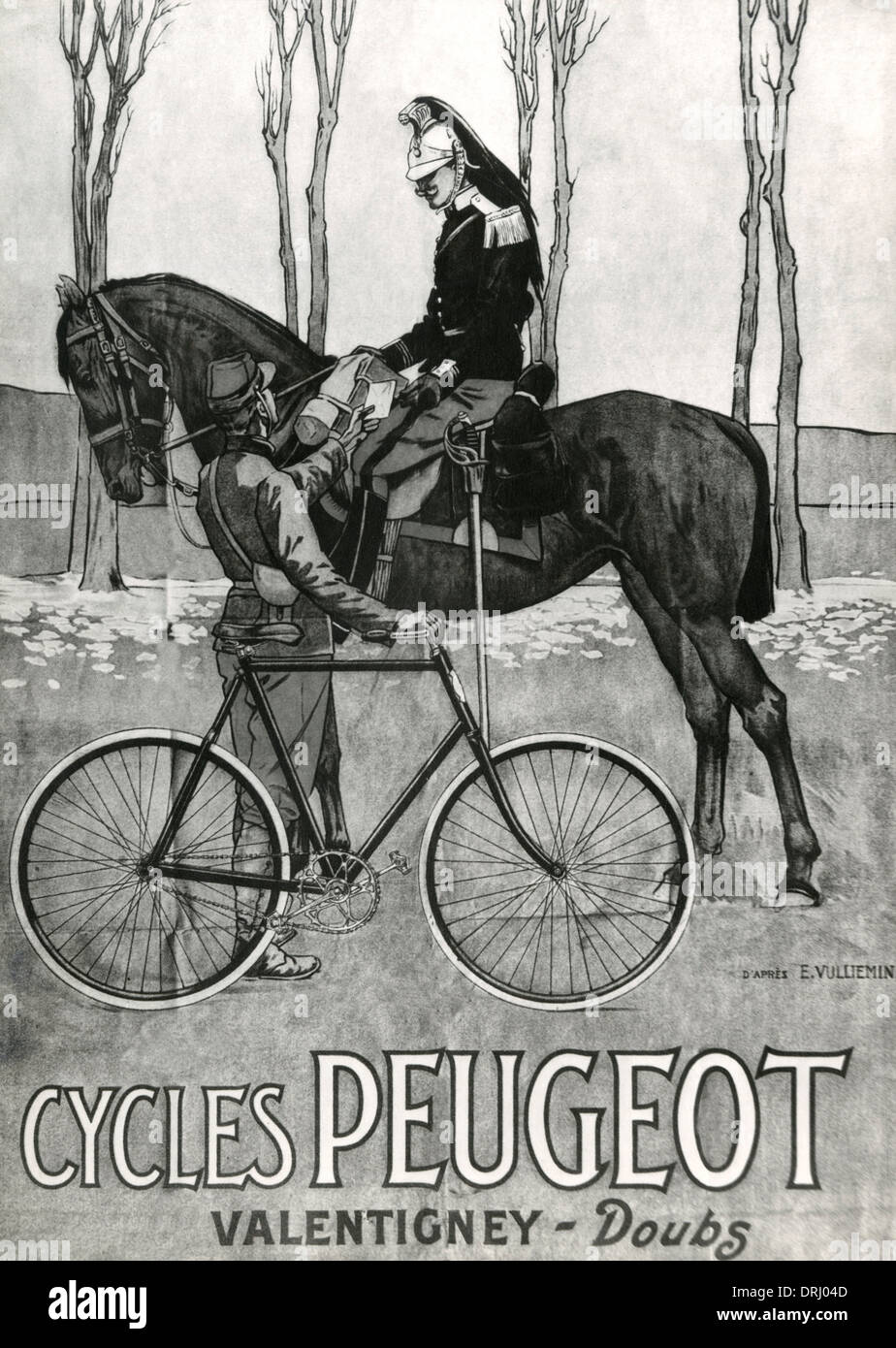 Plakat Werbung Peugeot-Zyklen Stockfoto