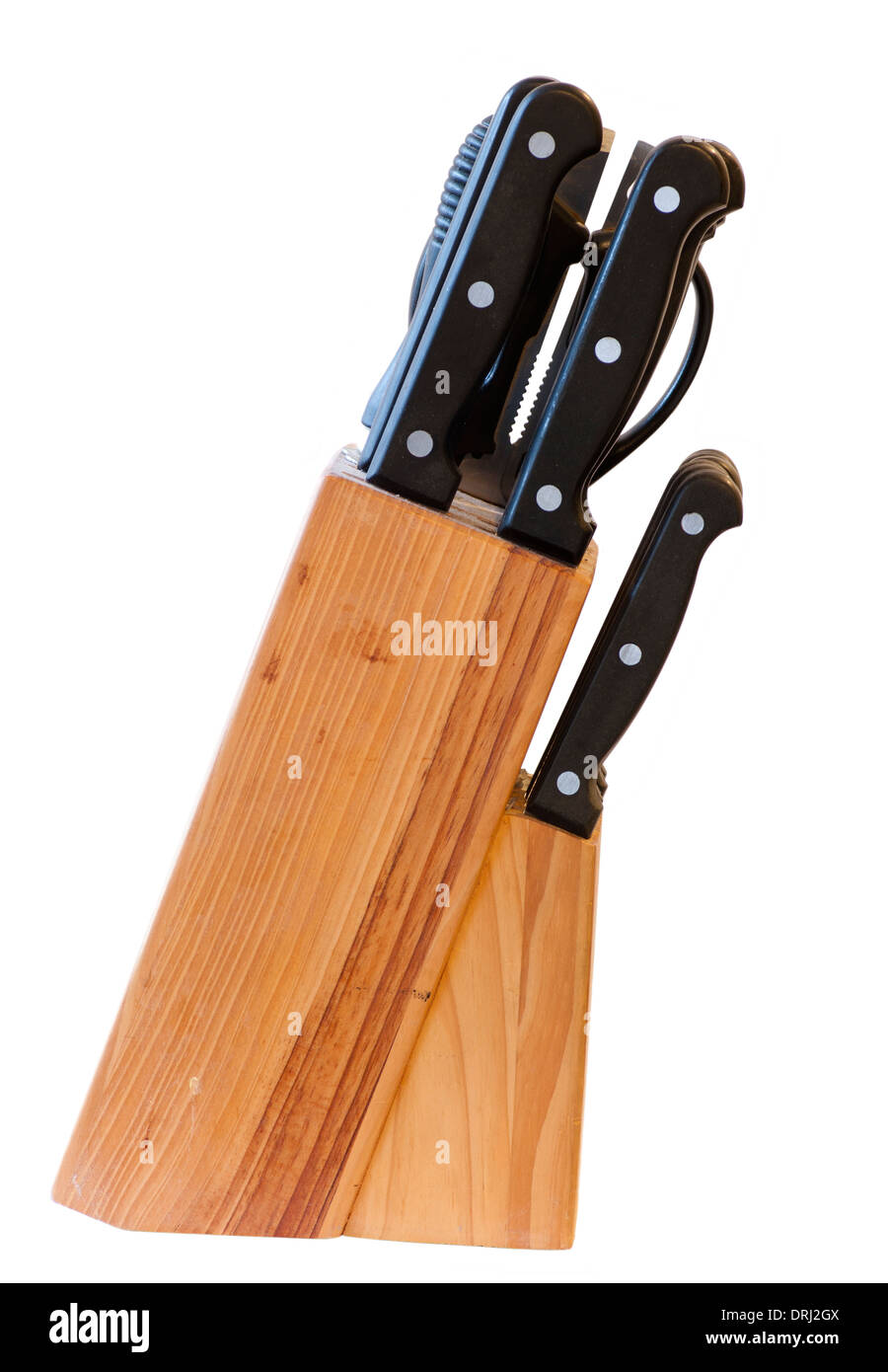 Küche aus Holz Messerblock und Messer Stockfoto