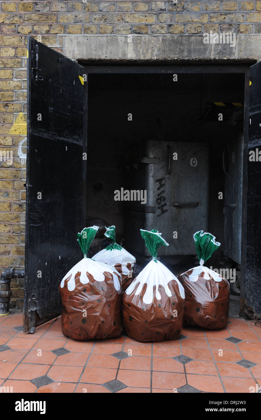 Müllsäcke mit einem Plumpudding-design Stockfoto