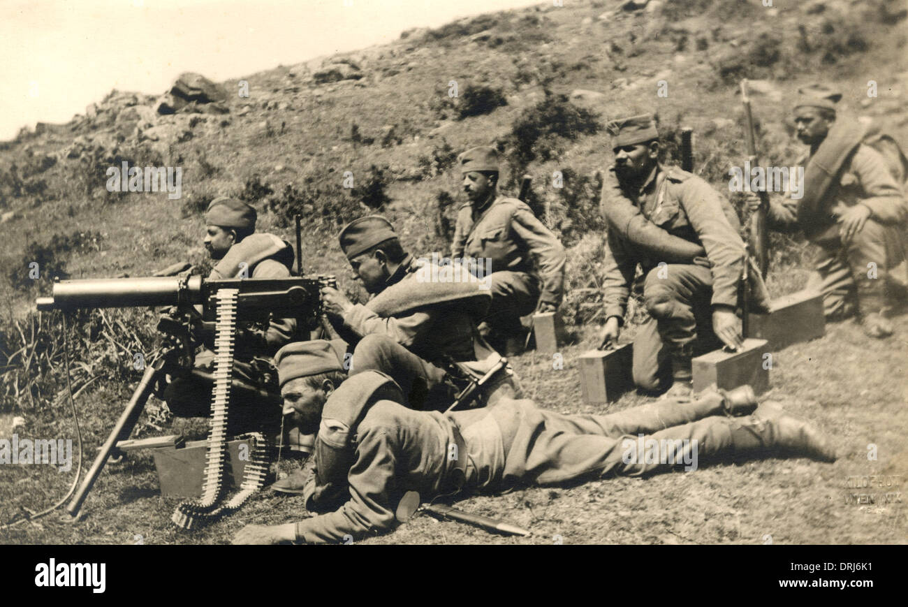 Serbische Maschine "Gunners" in der Nähe von Obrenovici, Serbien, WW1 Stockfoto