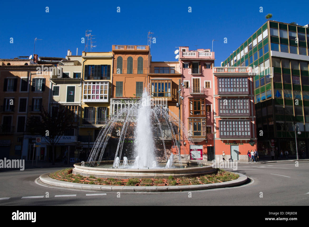 Palma de Mallorca Placa Reina Brunnen Bauten Gebäude Balearen-Spanien Stockfoto