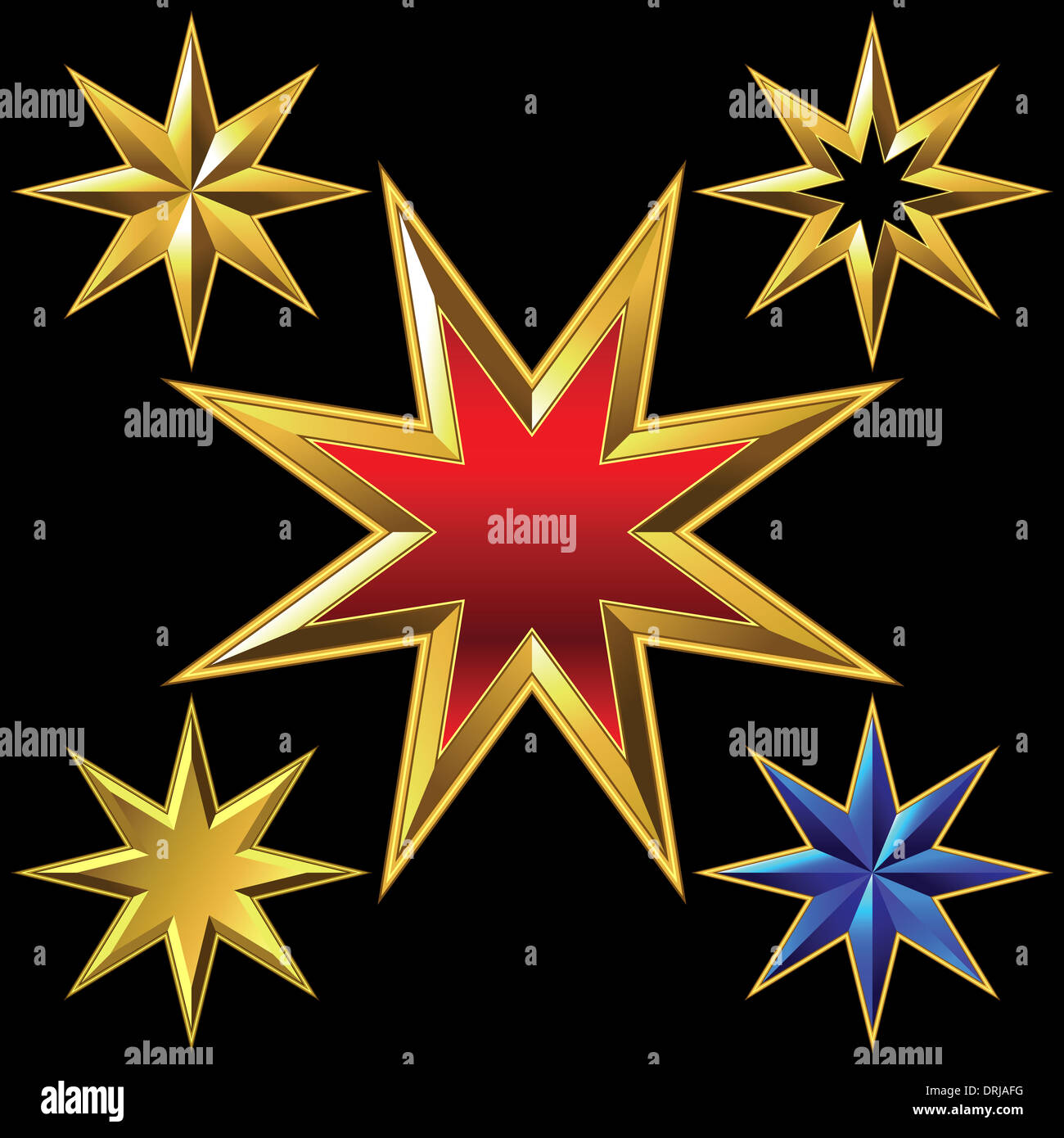 Volume glänzend gold achtzackigen Stern Masse glänzend Stockfoto