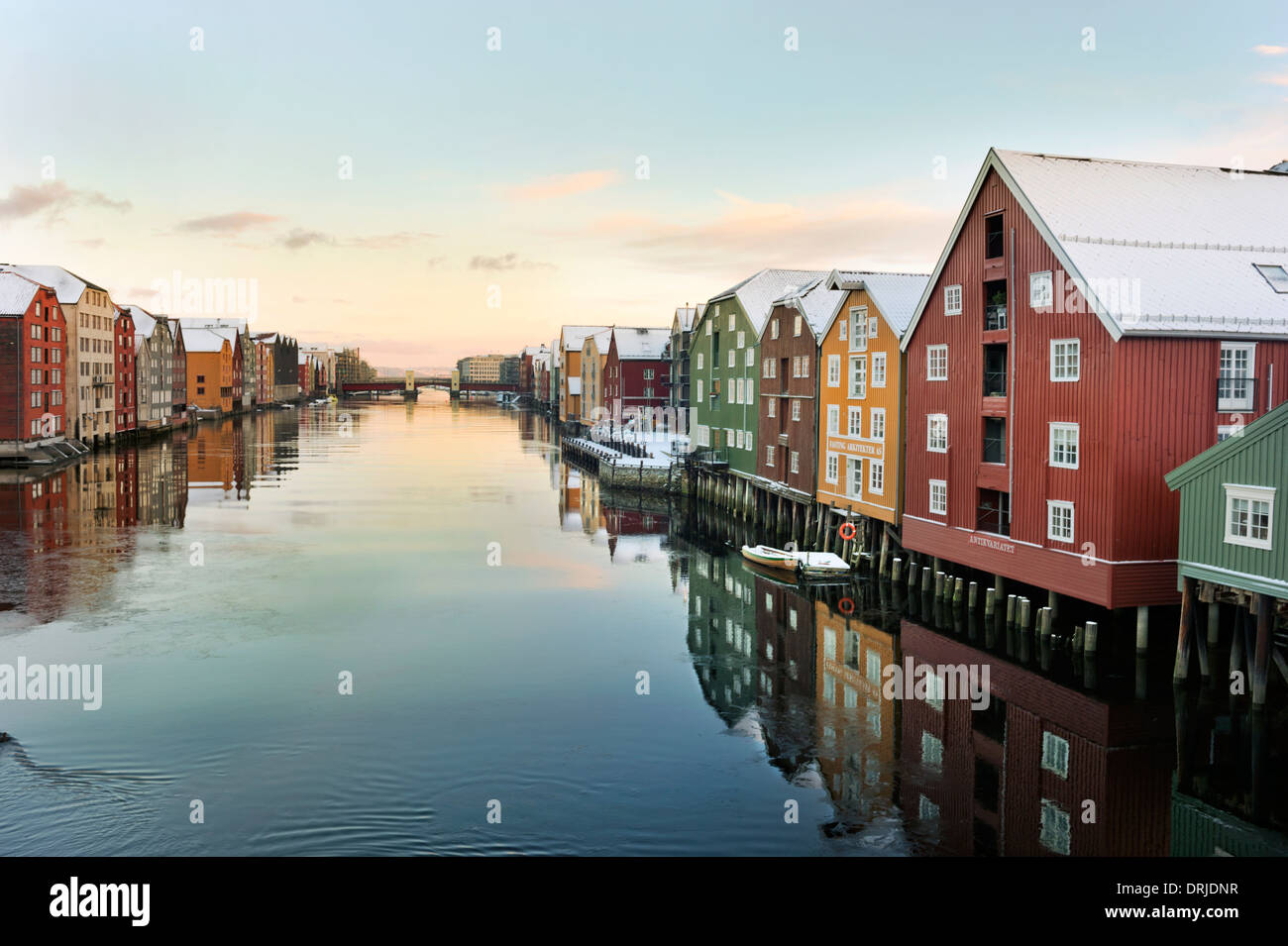 Bryggen-Gebiet am Fluss Nidelva, Trondheim, Norwegen Stockfoto