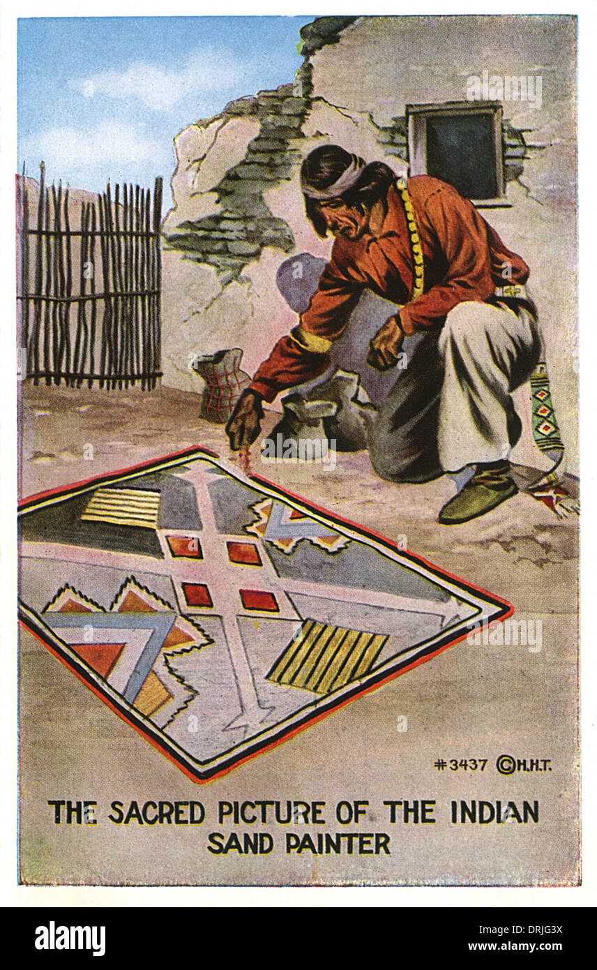 Native American Indian Sand Maler bei der Arbeit Stockfoto