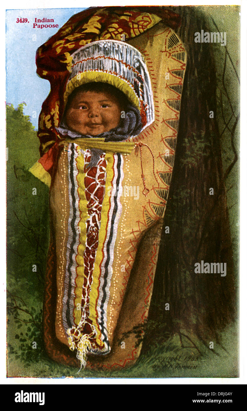 Native American Indian Baby in papoose Stockfoto