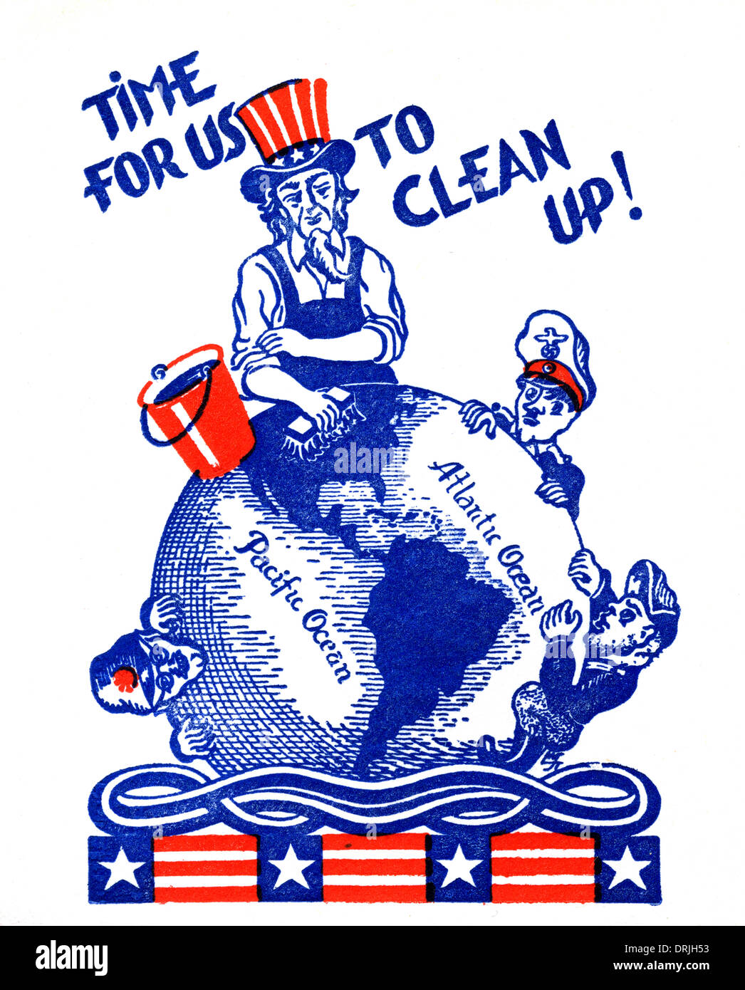 Uncle Sam räumt auf der ganzen Welt - USA - WW2 Propaganda Stockfoto