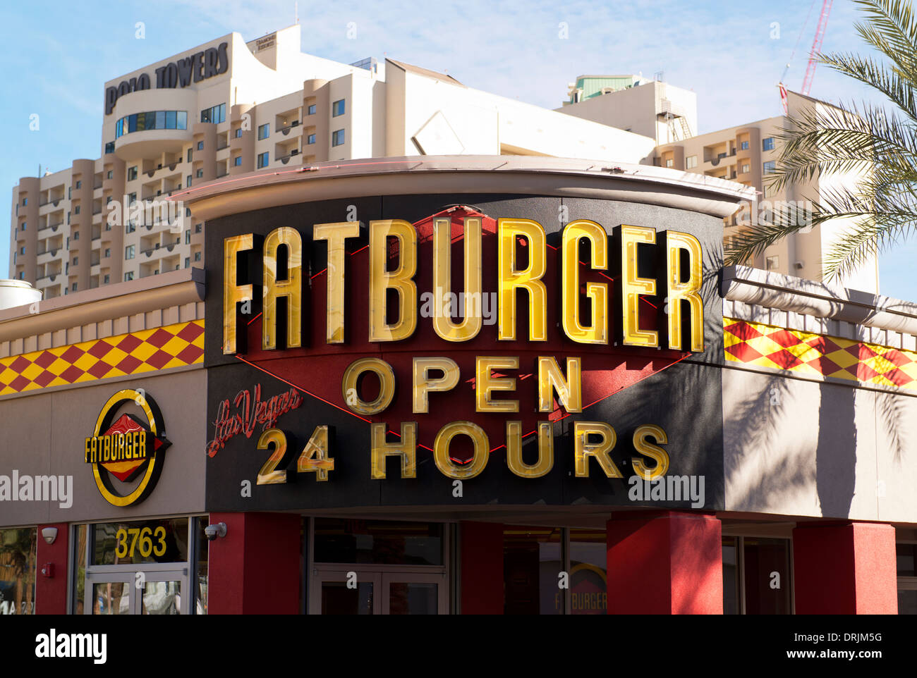 Eingang der Fat Burger Bar auf dem Strip. Stockfoto