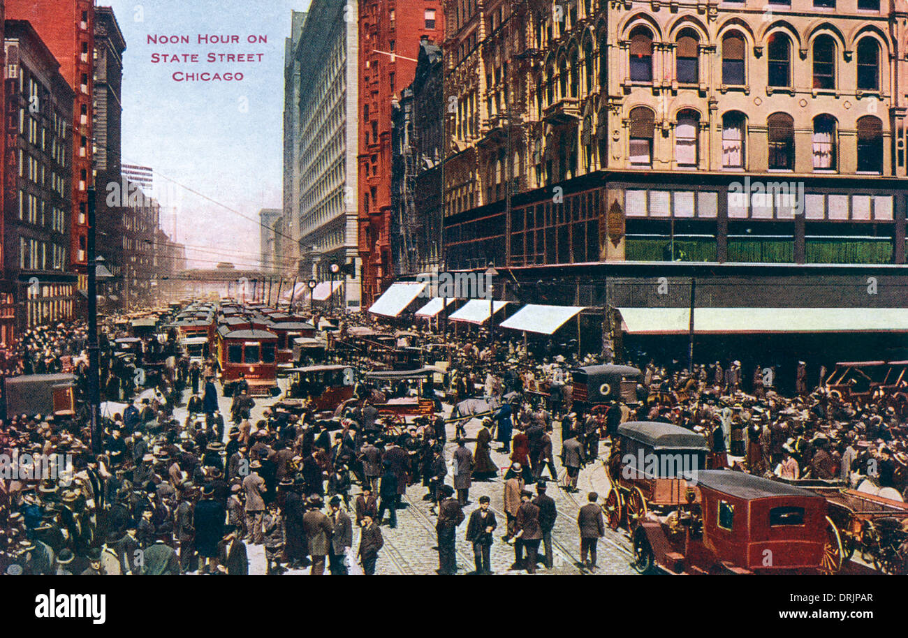 Mittag auf der State Street in Chicago. Stockfoto