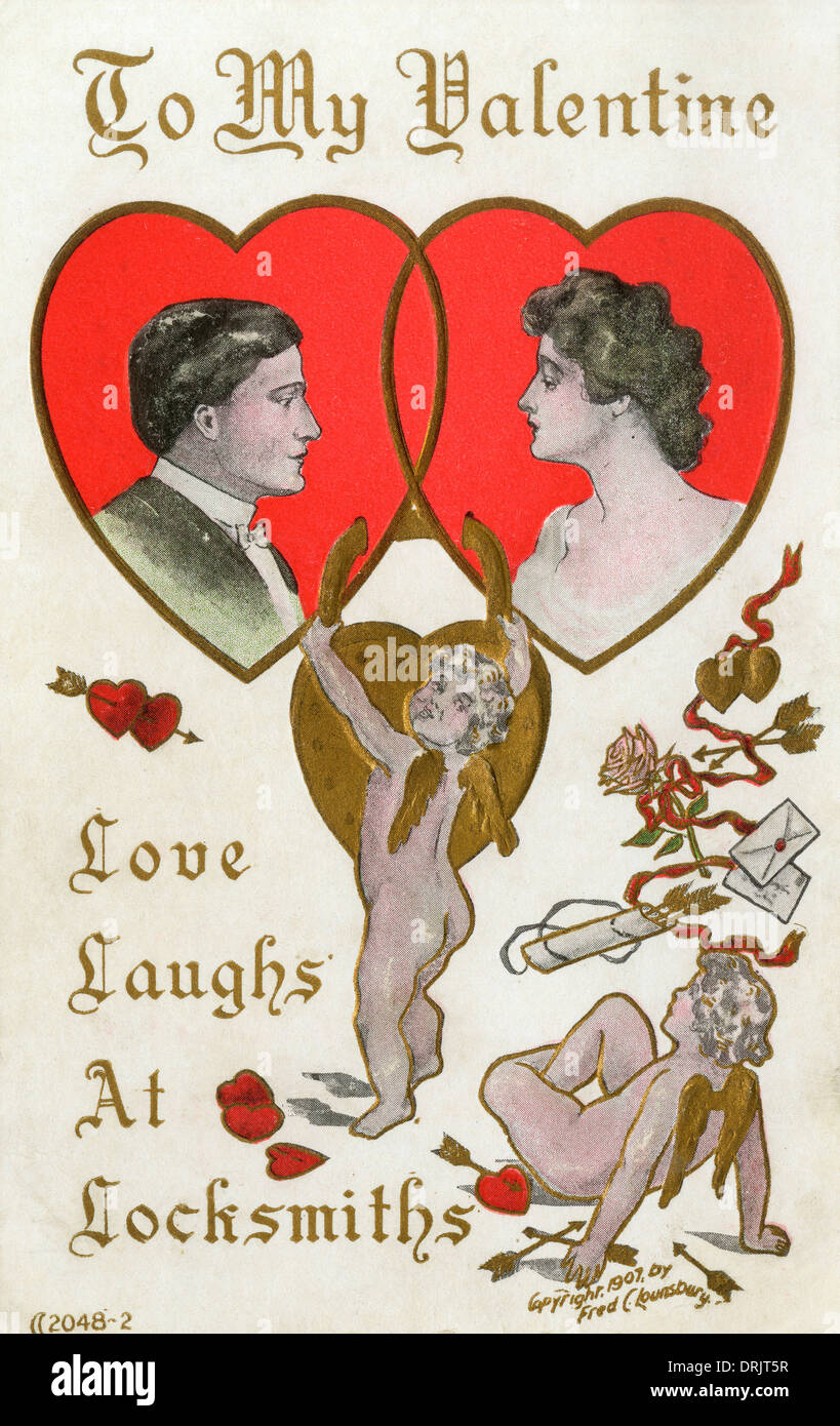 Valentines Postkarte - miteinander verriegelt Stockfoto