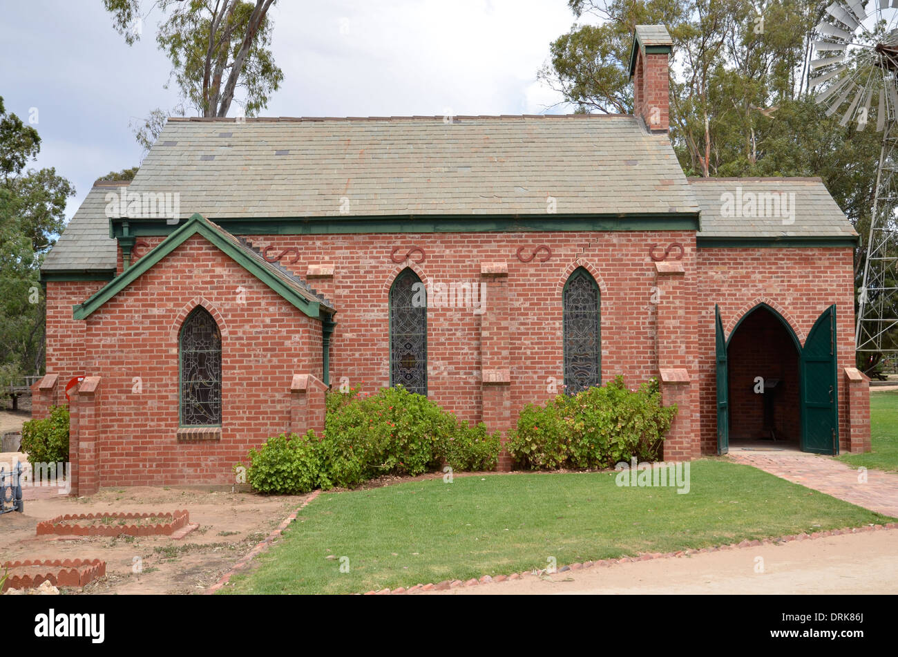 Eine rekonstruierte Kirche in Swan Hill Pioneer Settlement lebendiges Museum in Victoria, Australien Stockfoto