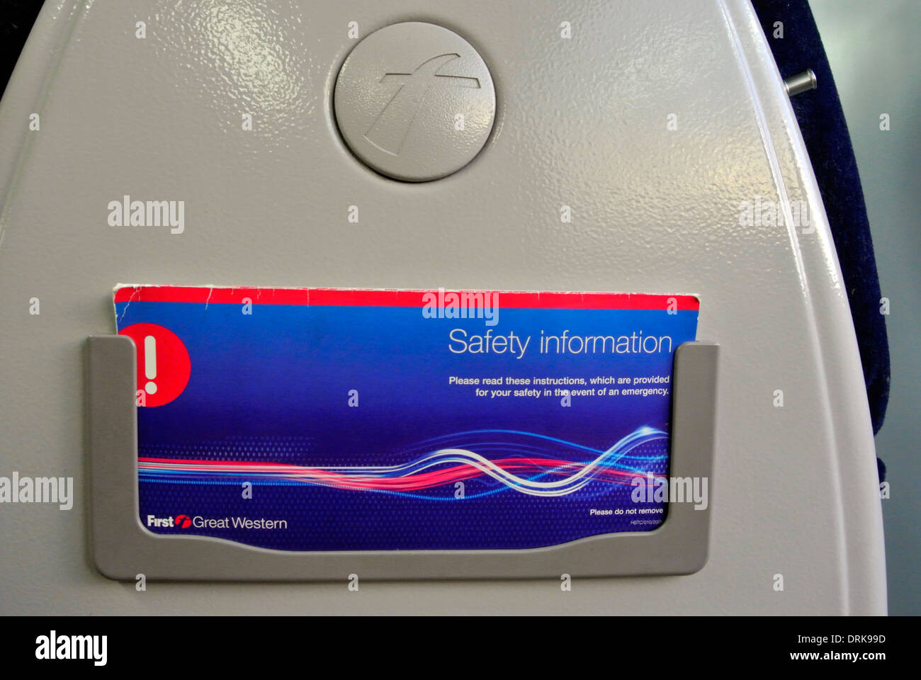 First Great Western Zug Sicherheit Informationsblatt in Rückenlehne Stockfoto