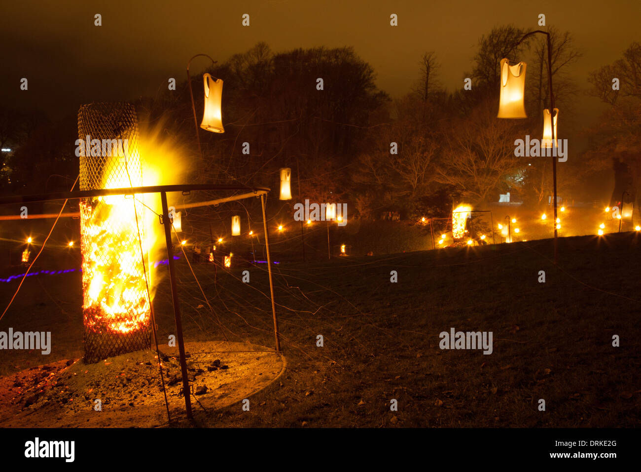 Feuer Garten St. Columb Park Lumiere Derry Londonderry Nordirland November bis Dezember 2013 Kulturstadt Stockfoto