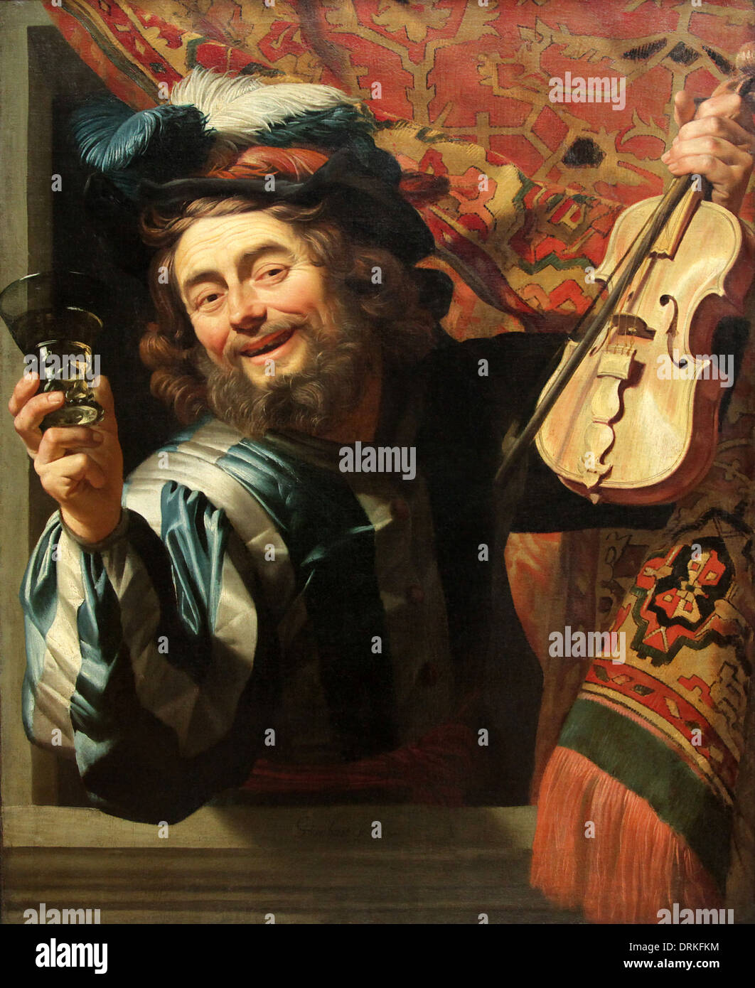 Der fröhliche Fiddler 1623 von Gerard van Honthorst (Gerrit van Honthorst) (1592 – 1656) Holländischer Maler des Goldenen Zeitalters.Gherardo delle Notti.Gerard der Nacht Stockfoto