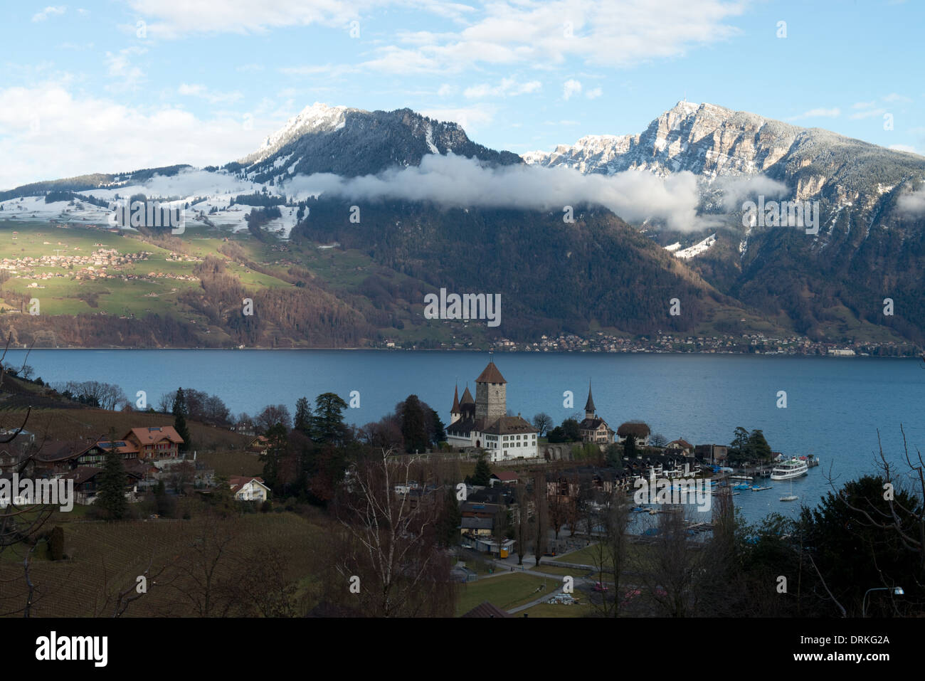 Blick über den Thunersee, Spiez, Schweiz -1 Stockfoto