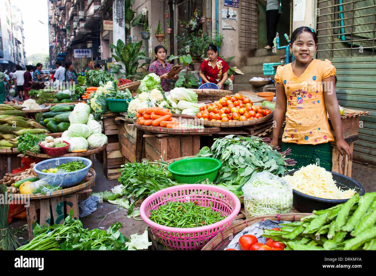 Gemüsemarkt in Yangon, Myanmar Stockfoto
