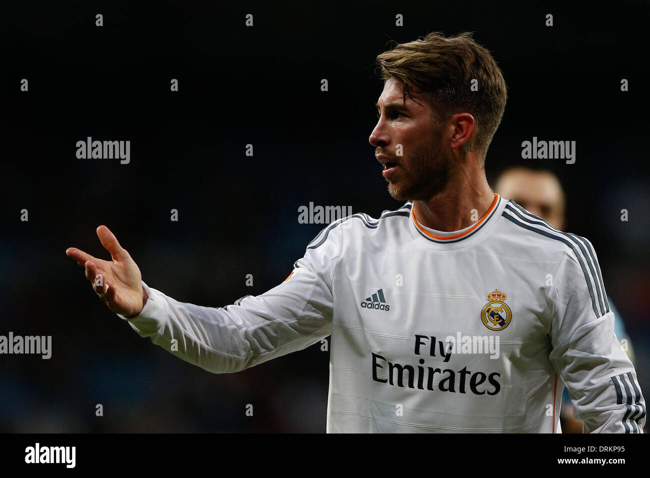 Madrid, Spanien. 28. Januar 2014. Copa del Rey Rückspiel Spiel Real Madrid CF gegen RCD Espanyol Spiel im Santiago Bernabeu Stadion Sergio Ramos (spanische Verteidiger von Real Madrid) Credit: Action Plus Sport Bilder/Alamy Live News Stockfoto