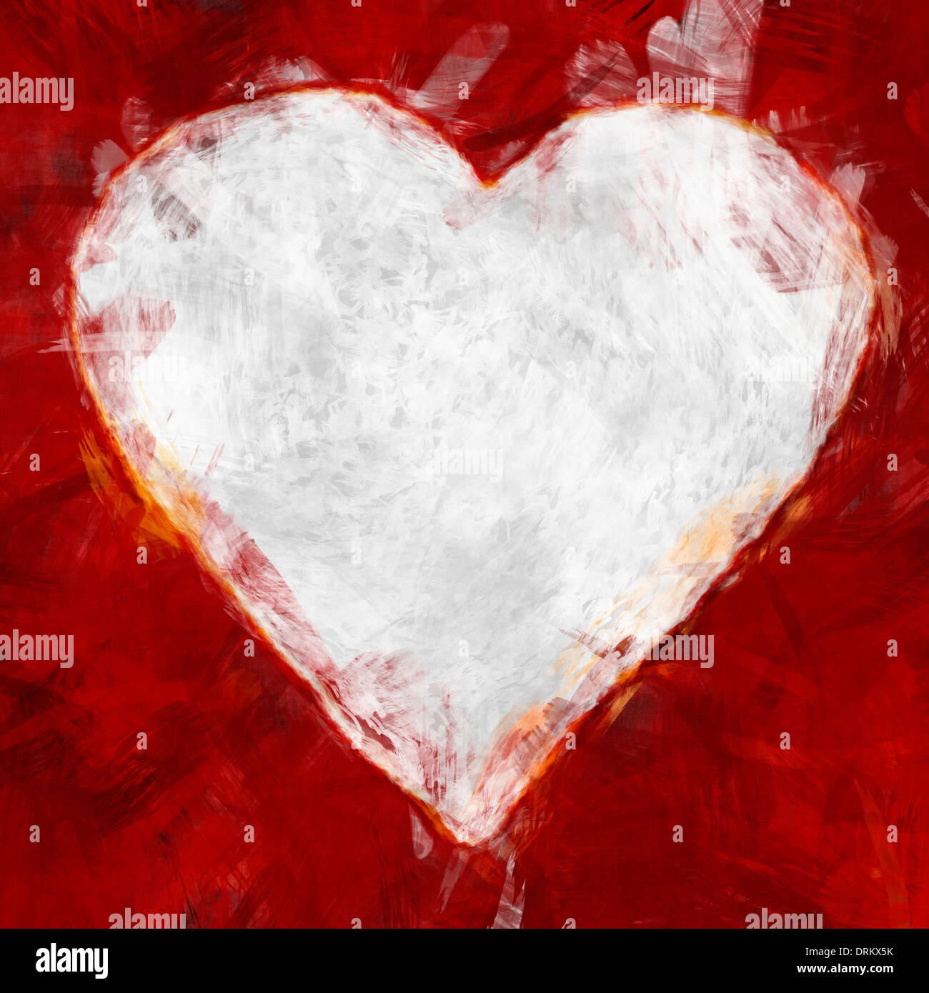 Strukturierte digitale Malerei von einer Herzform in rot und weiß mit Platz für Kopie. Stockfoto