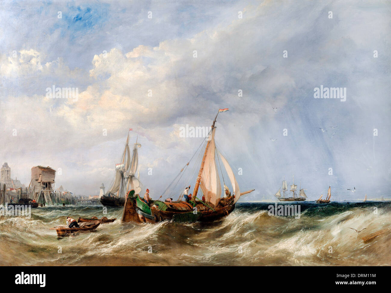 Frederick Clarkson Stanfield, A Dutch Barge und Handelsschiffe Running out of Rotterdam 1856 Öl auf Leinwand. Stockfoto