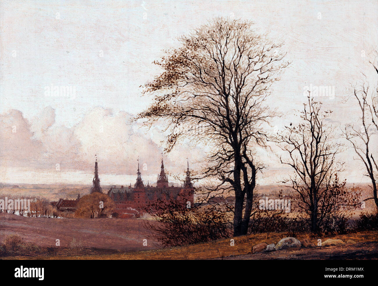 Christen Sie Kobke, Herbst-Landschaft. Schloss Frederiksborg in der Mitteldistanz 1837-1838-Öl auf Leinwand. Stockfoto