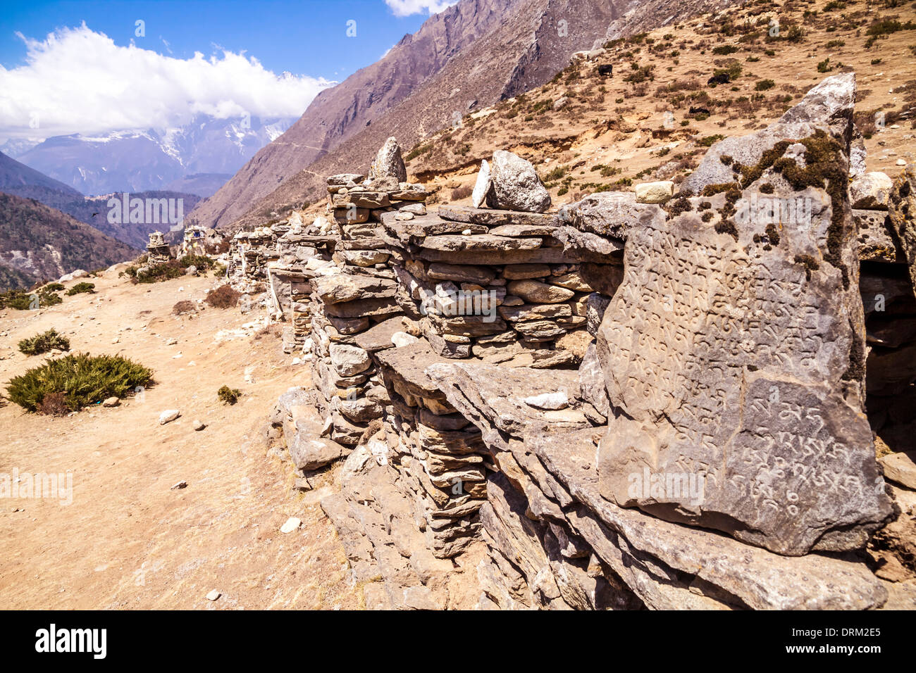 Nepal, Everest Base Camp Trek, Gebet Steinen im Himalaya Stockfoto