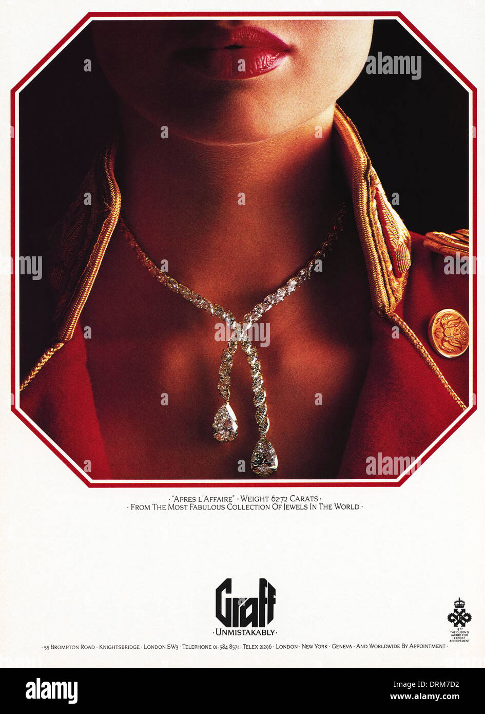 1980er Jahre Mode Magazin Werbung Werbung Diamanten von GRAFF, Anzeige ca. 1983 Stockfoto
