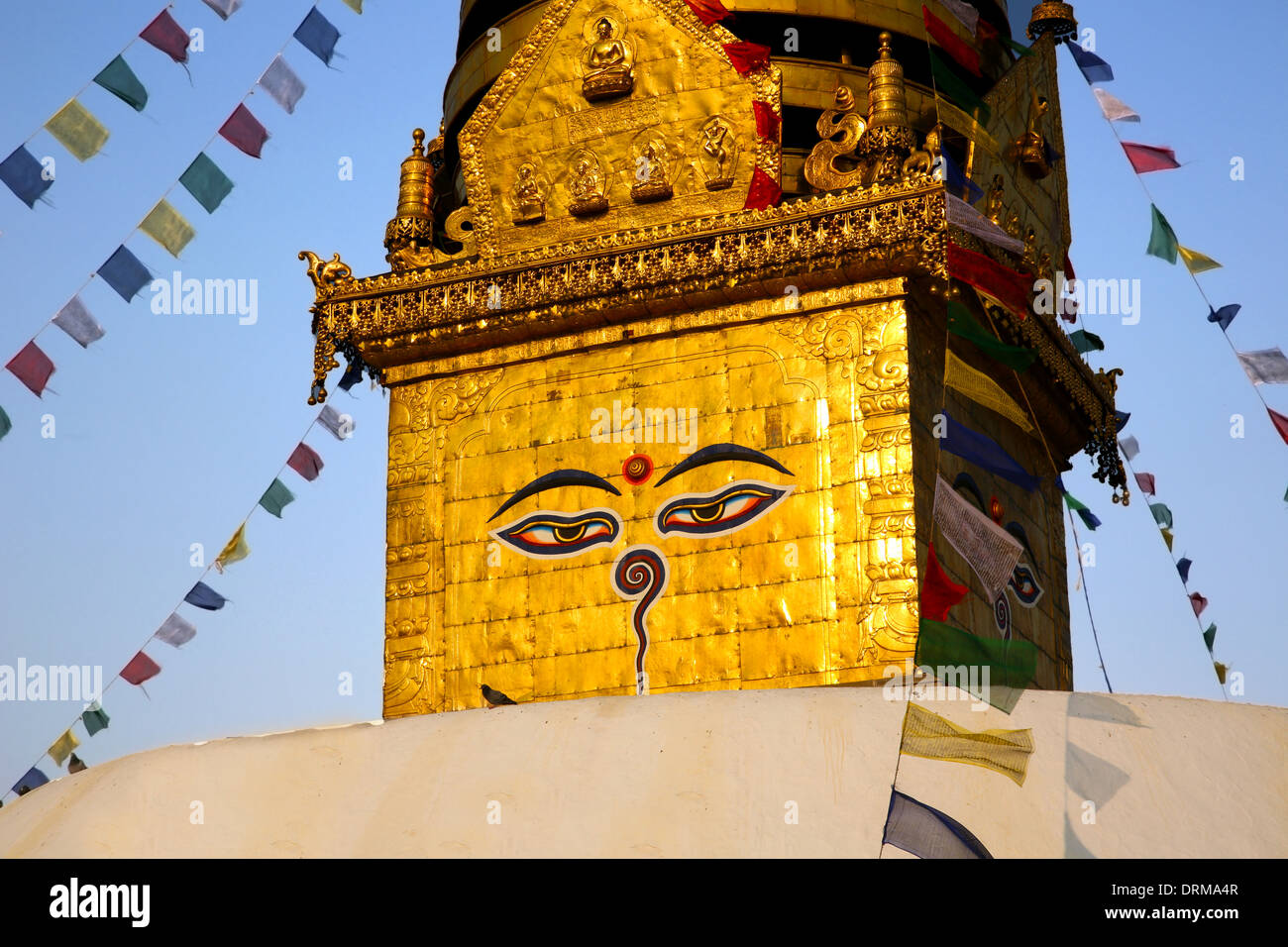 Symbol für Buddhas Augen in Kathmandu Nepal. Stockfoto