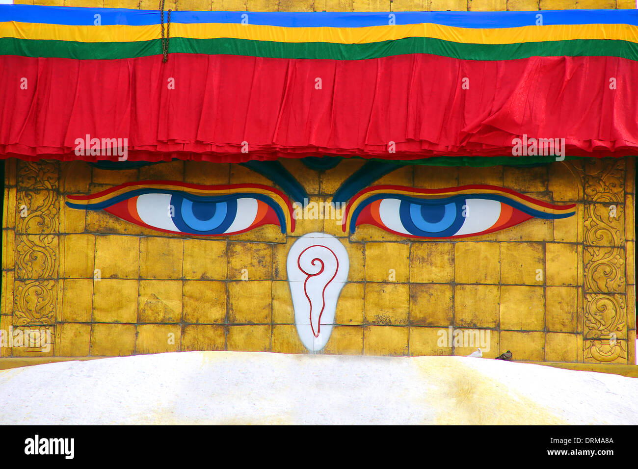 Symbol für Buddhas Augen in Kathmandu Nepal. Stockfoto