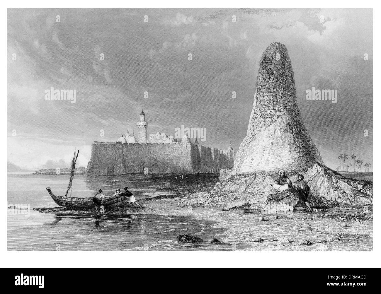 Burj äh Roos, oder der Turm der Schädel.  Insel der Jerbeh Tunesien um 1840 Stockfoto