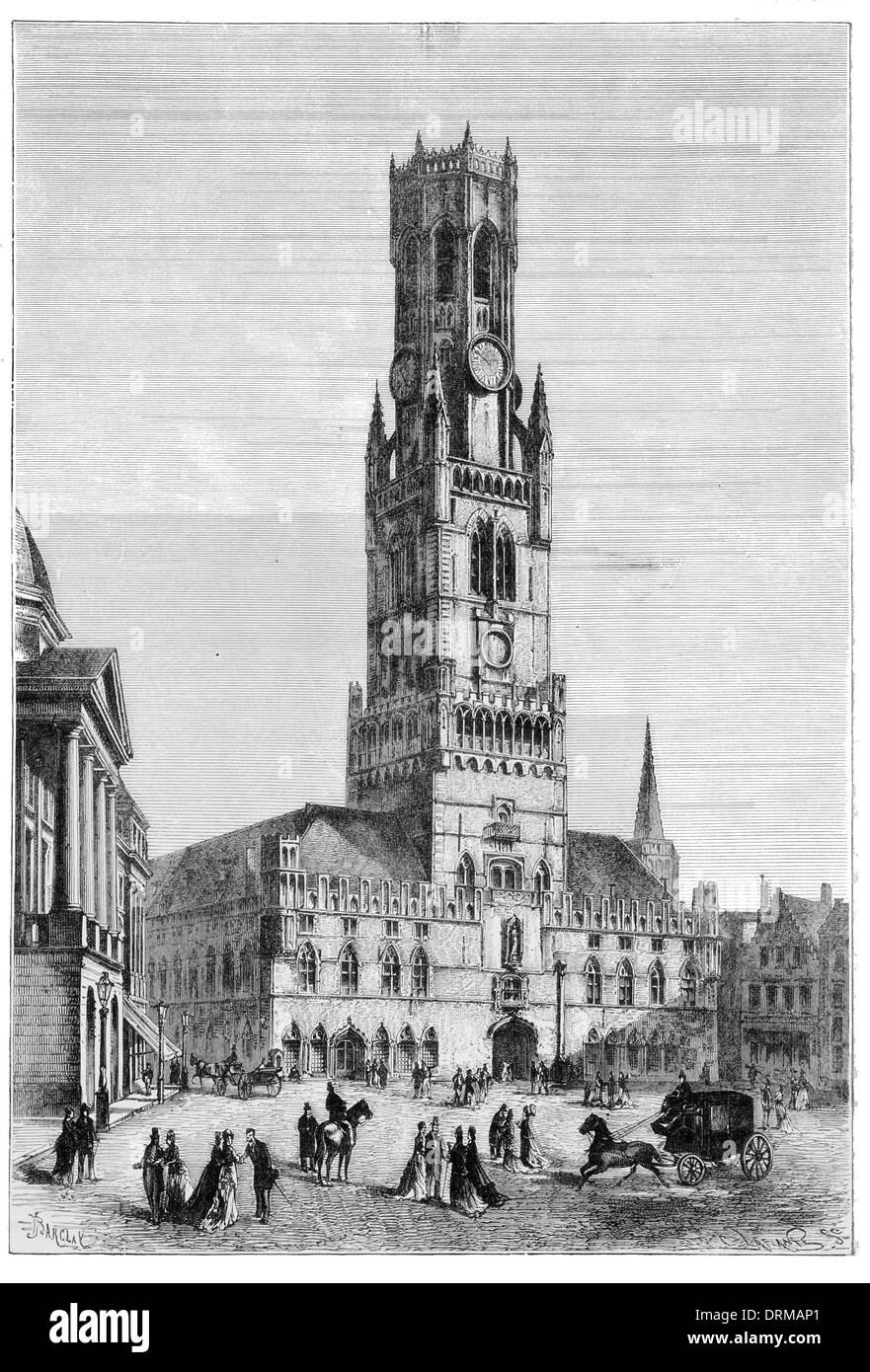 Belfort, Belfried von Brügge, Marktplatz, Brügge, Belgien um 1880 Stockfoto