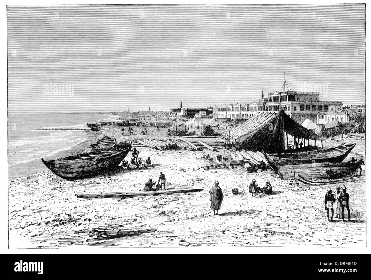 Madras. Auffassung von der Pier vor dem Bau des Hafens um 1880 Stockfoto