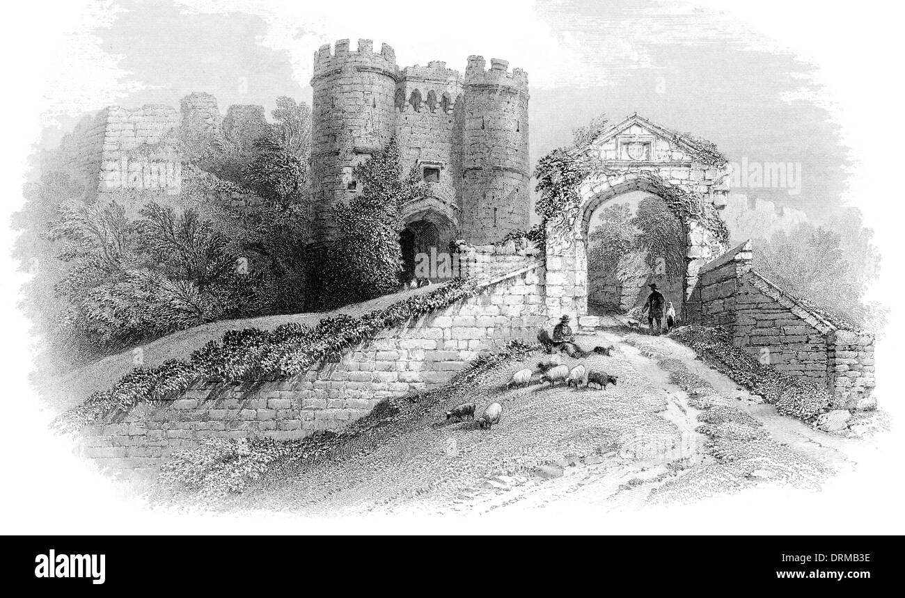 Carisbrooke Castle Motte und Bailey Schloß Isle Of Wight. Gateways und halten ca. 1850 Stockfoto