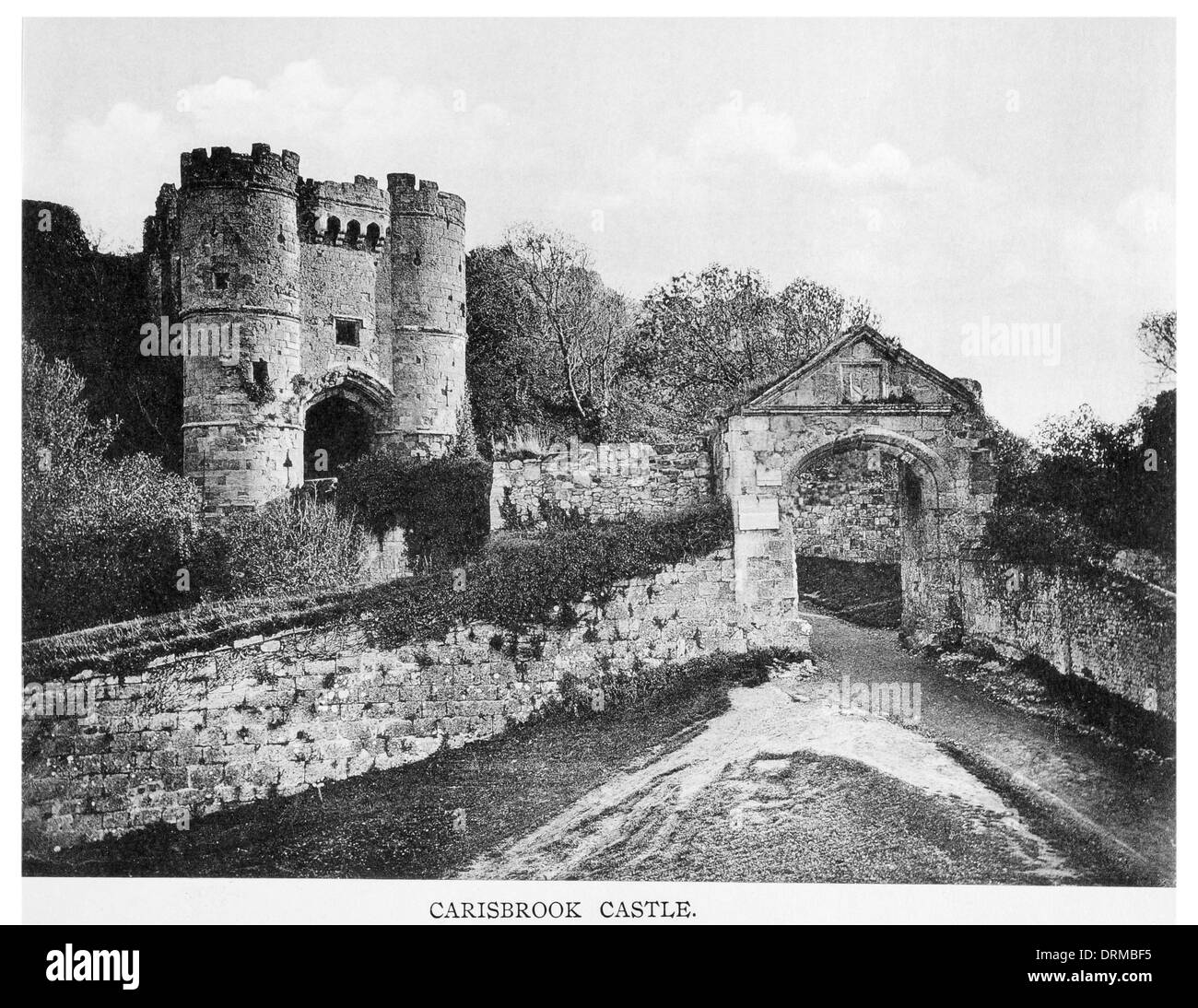 Carisbrook Castle Insel Whight Charles 1. ich Motte und Bailey Fort Lote Reiten Turm Graben Tor Haus fotografiert Circa 1910 Stockfoto
