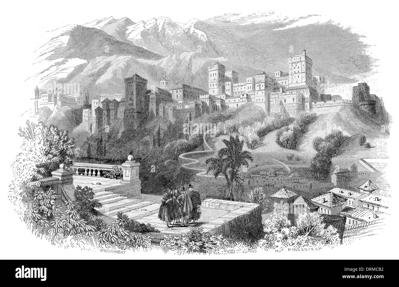 Die Alhambra Calat Alhambra Palast Festung komplexe Granada, Andalusien, Spanien ca. 1848 Stockfoto