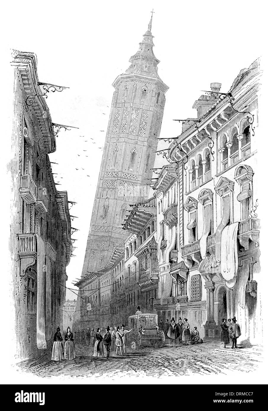 Schiefen Turm oder Torre Nueva Saragossa Zaragoza Hauptstadt von der Zaragoza Provinz Aragon in Spanien ca. 1848 Stockfoto