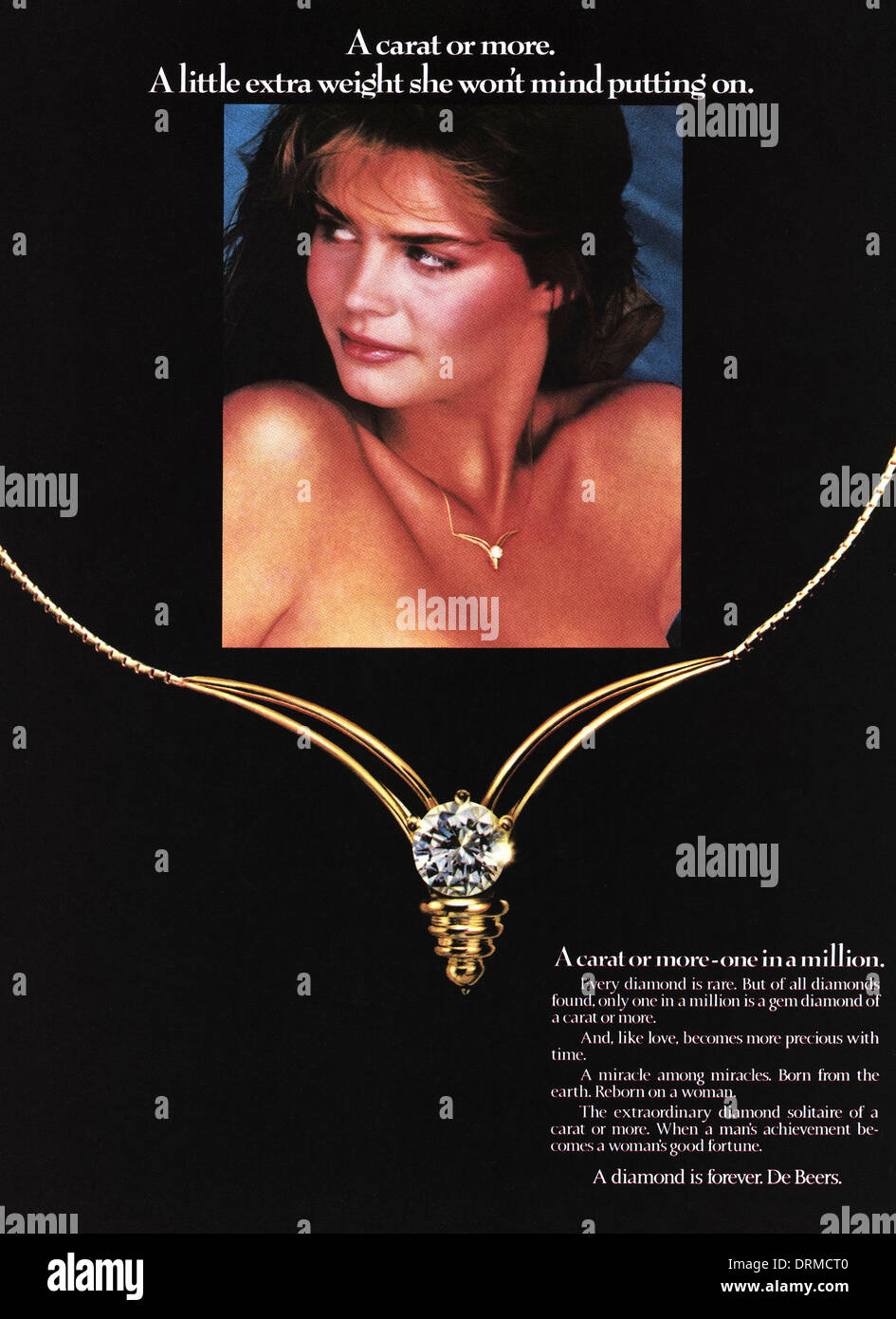 1980er Jahre Mode Magazin Werbung Werbung Diamanten von DE BEERS, Anzeige ca. 1983 Stockfoto