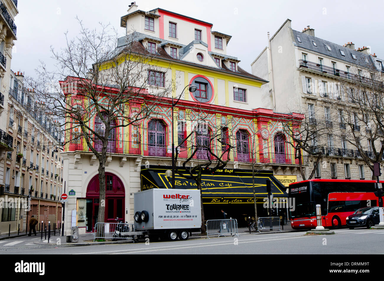 Das Bataclan-Theater, Konzert Halle Café, Außenfassade, am Boulevard Voltaire in dem 11. Arrondissement, Paris, Frankreich. Stockfoto