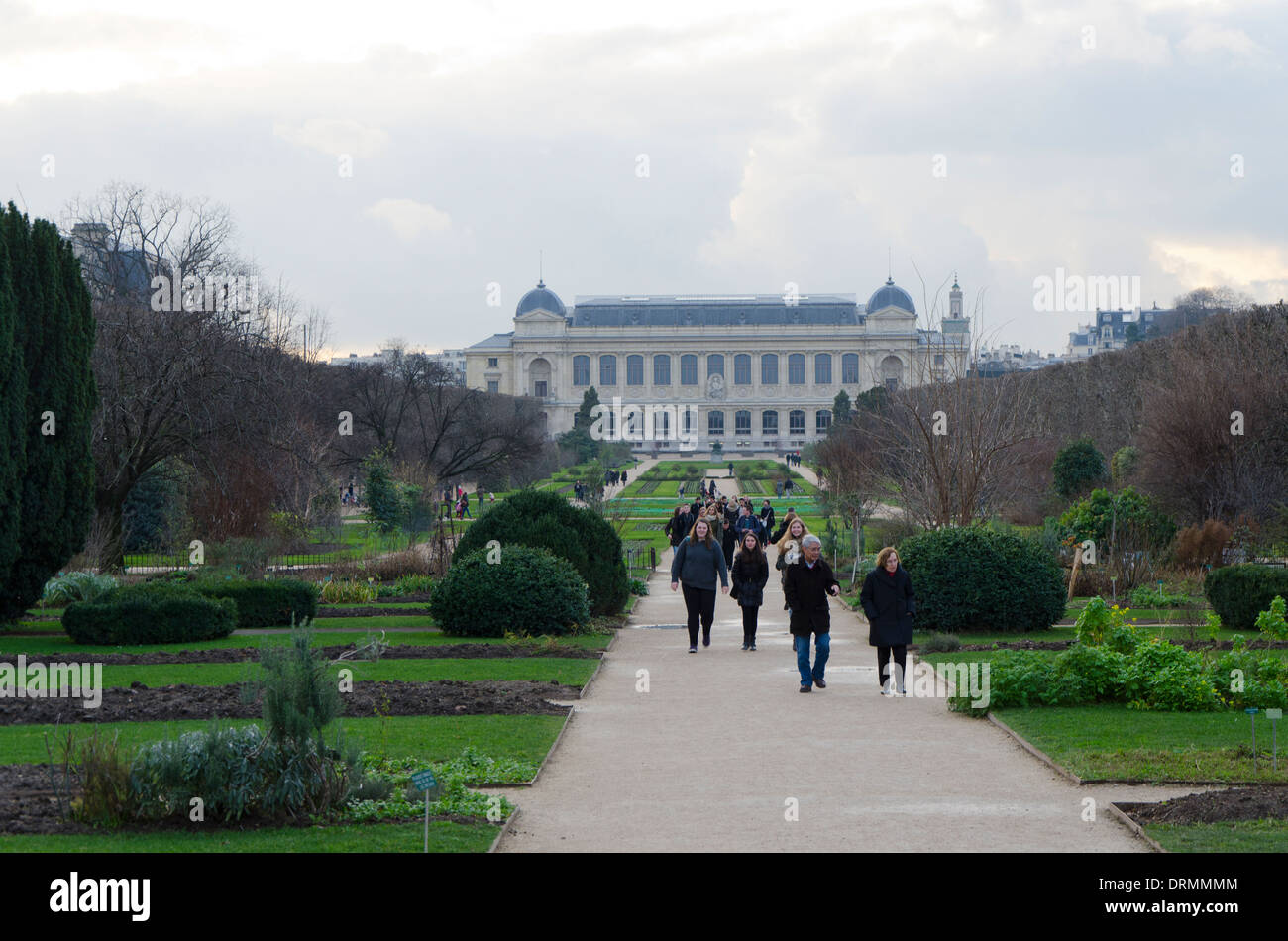 Botanischer Garten, Jardin des Plantes, bei Austerlitz mit National Museum of Natural History im Hintergrund in Paris, Frankreich. Stockfoto