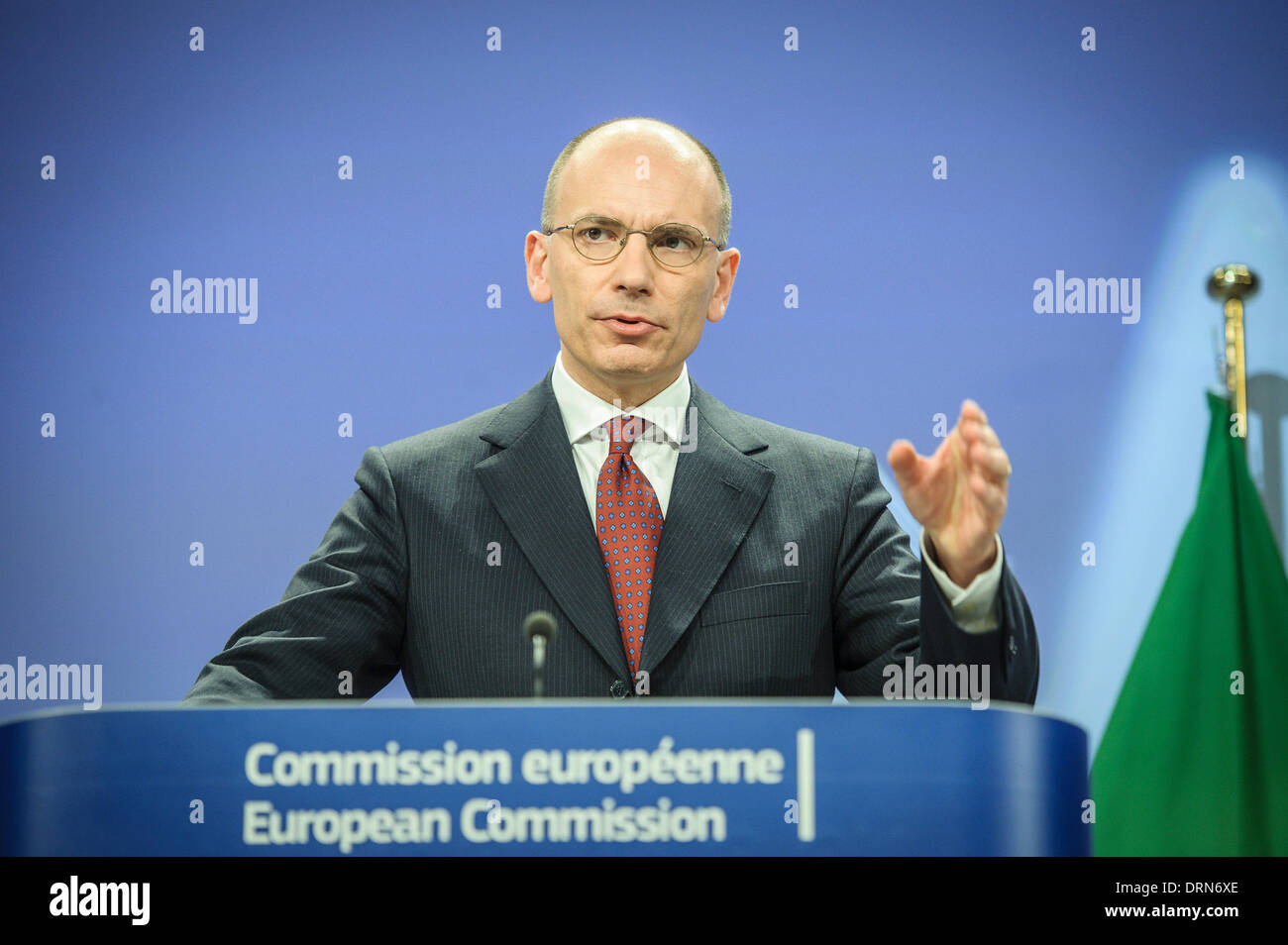 Brüssel, Belgien. 29. Januar 2014. Ministerpräsident von Italien Enrico Letta während einer Pressekonferenz nach einem Treffen in der Heaquarters der EU-Kommission in Brüssel auf 29.01.2014 Kommission Anlagen Regierung tritt die EU für die wöchentlichen Seminar der Institution. von Wiktor Dabkowski/Dpa/Alamy Live News Stockfoto