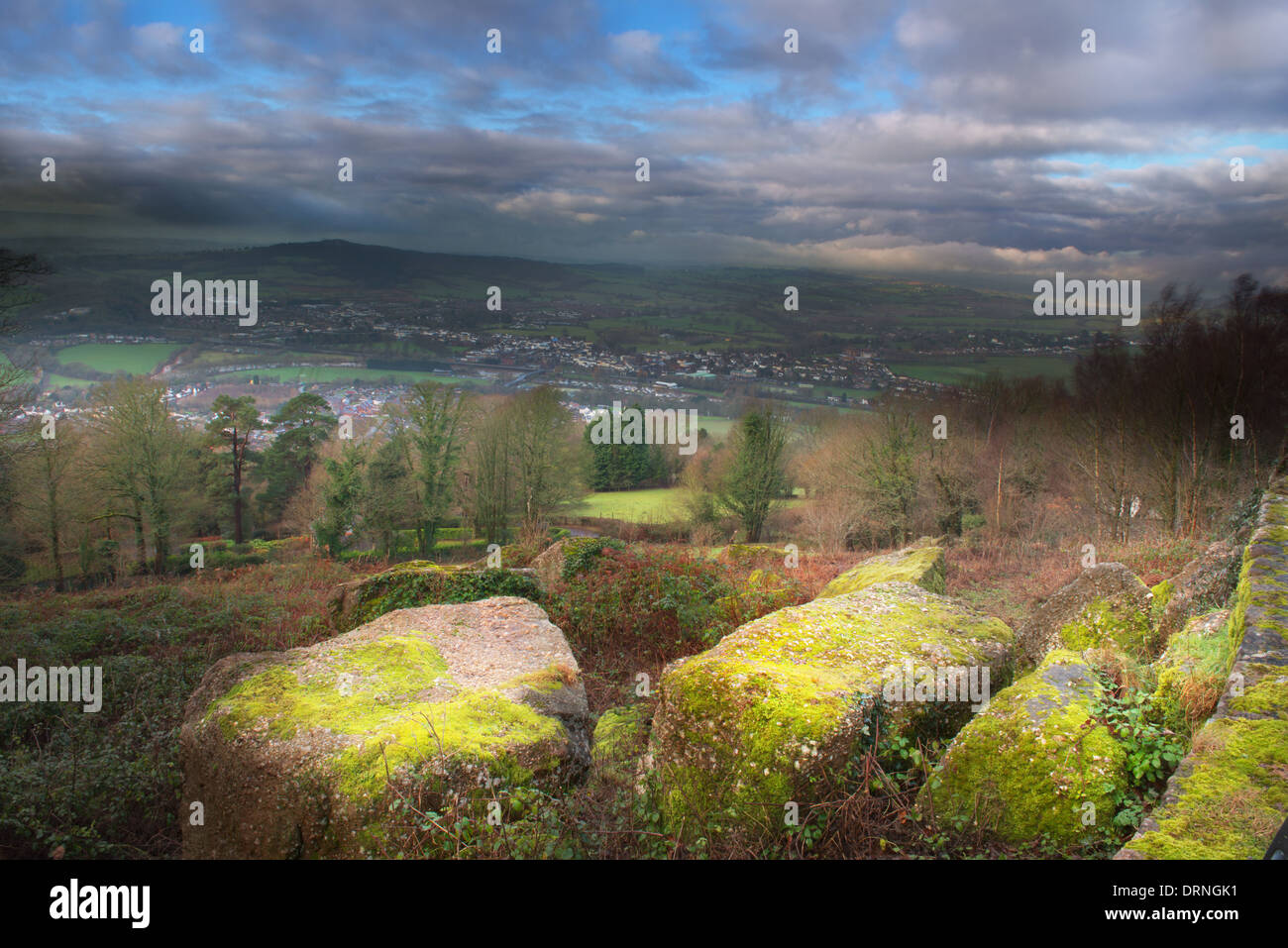 Kymin Hügel mit Blick auf die Grafschaft von Monmouth, Monmouthshire und die Berge rund um Abergavenny. South Wales uk Stockfoto