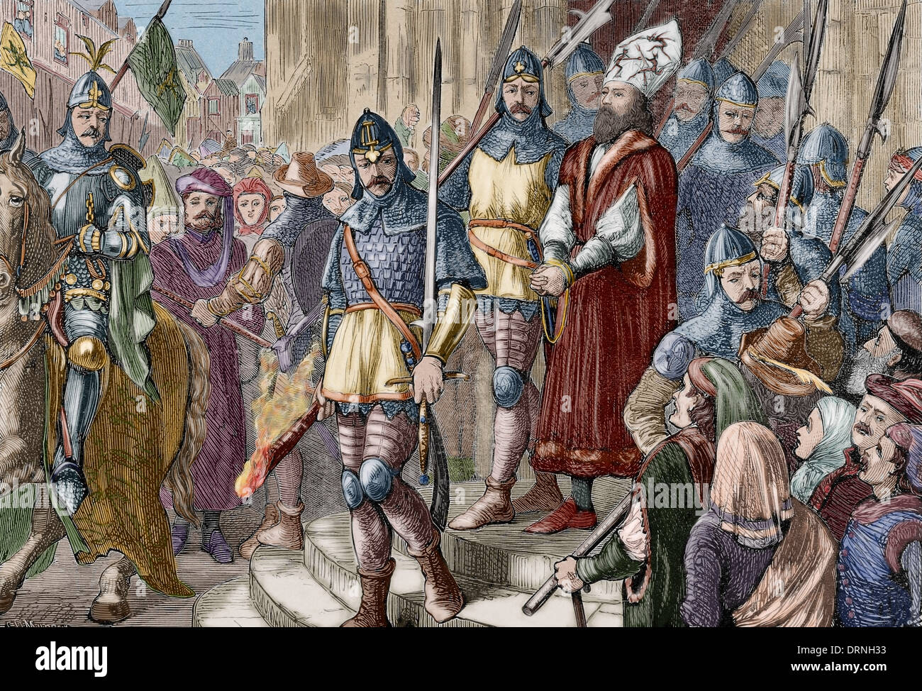 Hieronymus von Prag (1360-1416). Böhmische Prediger. Hieronymus von Prag marschieren bis zur Ausführung. Gravur. Farbige. Stockfoto