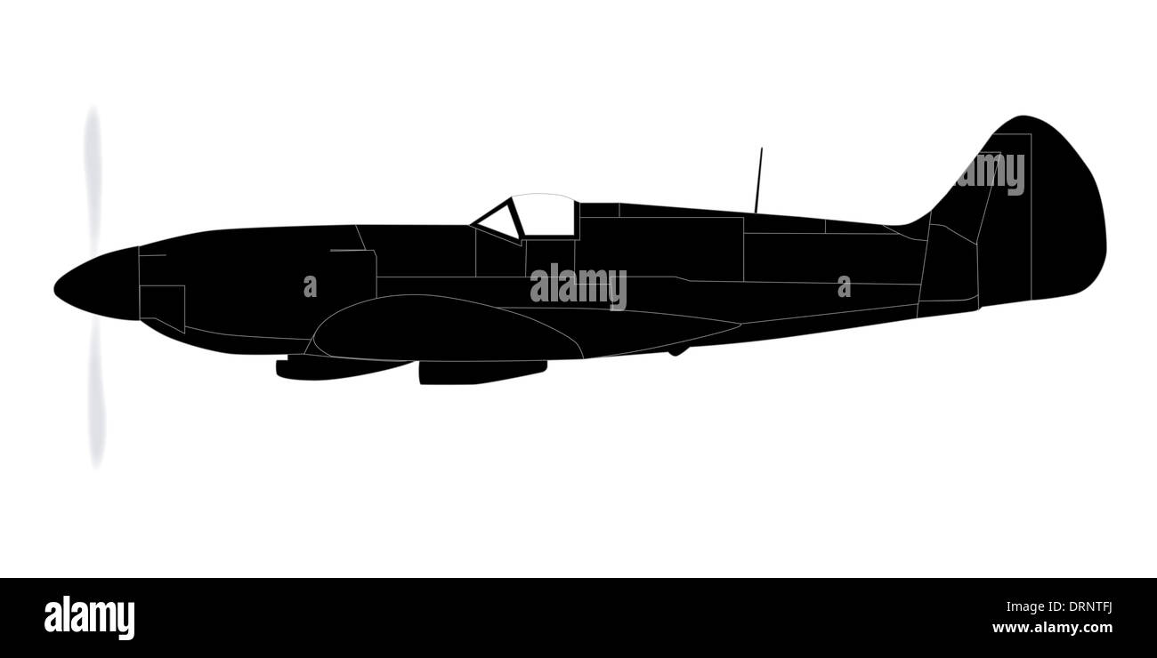 Ein Kampfflugzeug der Supermarine Weltkrieg Spitfire Mark XIV in der silhouette Stockfoto