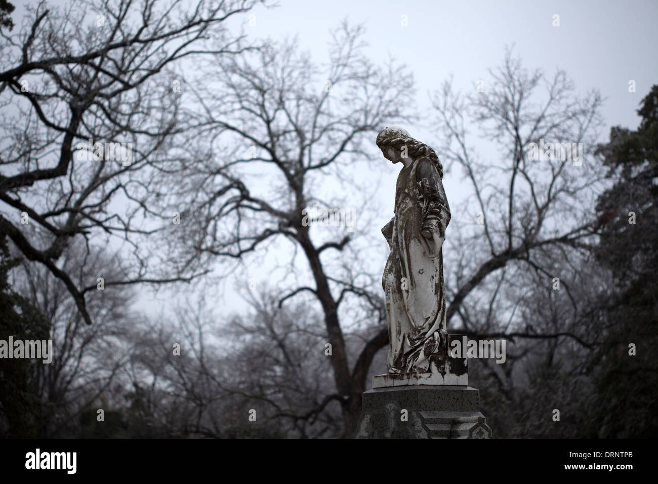 Eine Skulptur schmückt einen Friedhof in South Dallas, Texas, Vereinigte Staaten, 8. Dezember 2013. Stockfoto