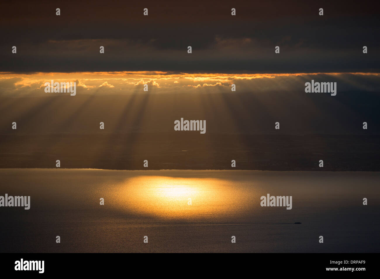 Sonnenuntergang über dem Lac Léman, Genfersee, Frankreich Stockfoto