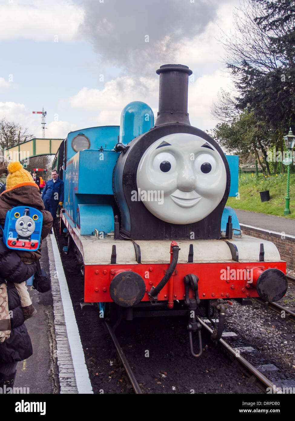 Thomas die kleine Lokomotive auf der Mitte Hants Eisenbahn "Brunnenkresse Linie" während einer "heraus mit Thomas' Days Stockfoto