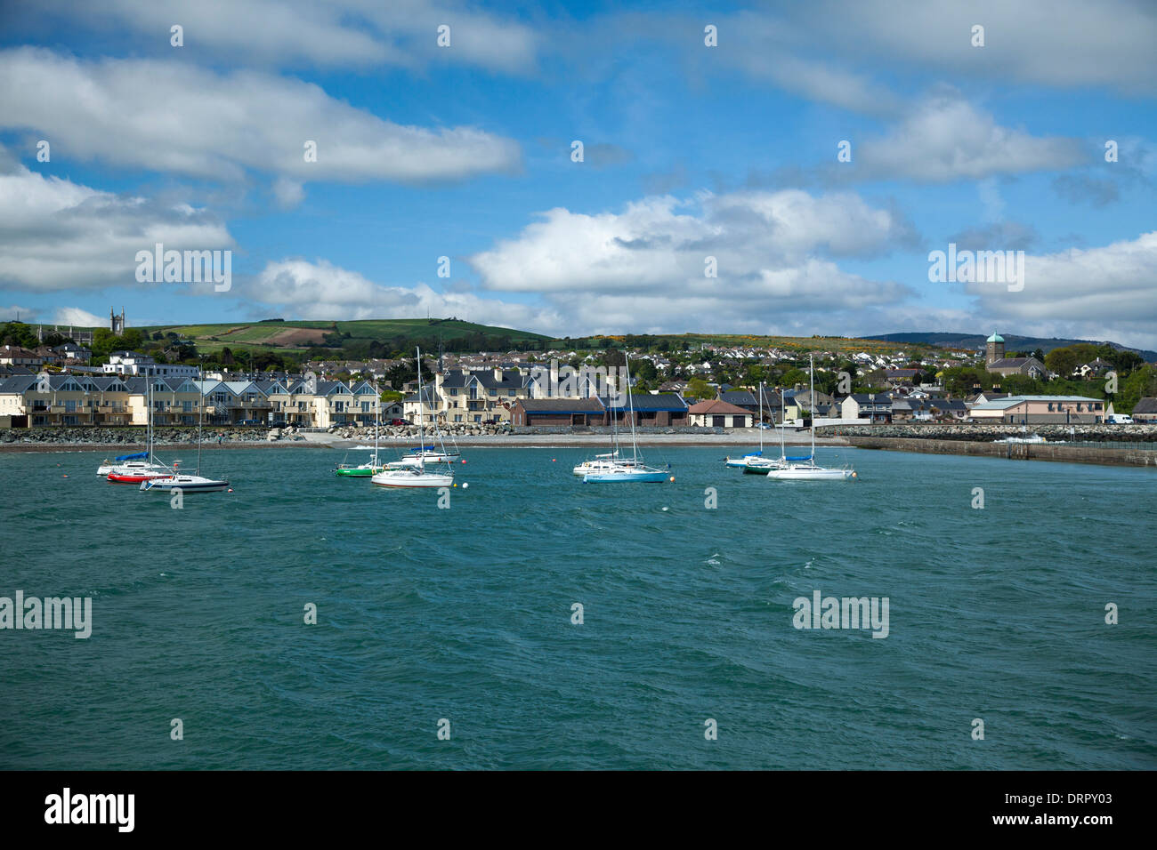 Blick über den Hafen in Wicklow Stadt, Grafschaft Wicklow, Irland. Stockfoto