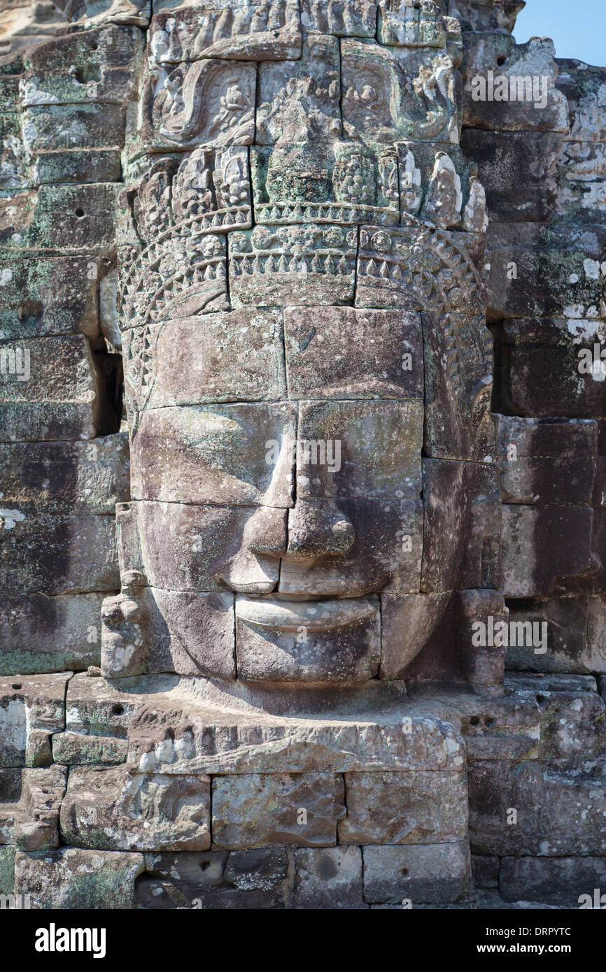 Gesicht von Avalokiteshvara, Bayon Tempel, Kambodscha Stockfoto