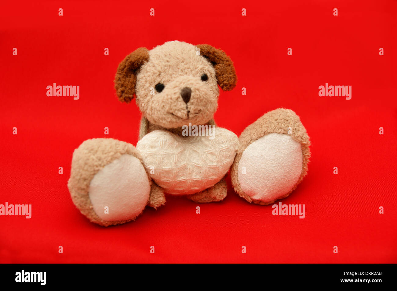 Valentinstag-Teddy-Bär mit Herz 'Ich liebe dich' zu sagen Stockfoto