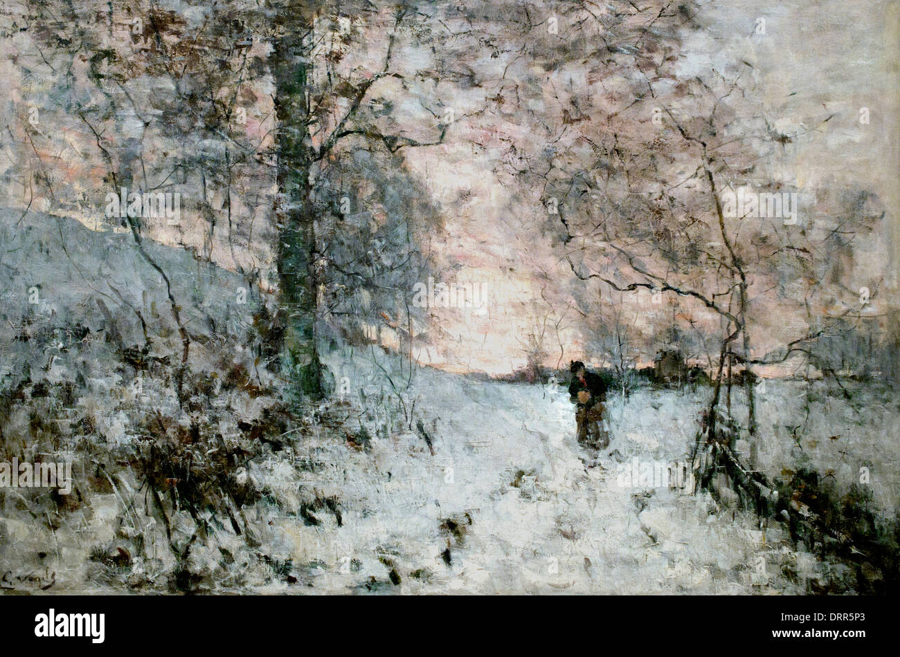 Schnee, abends 1883 Guillaume Vogels 1836-1896 belgischen Belgien Aquarellist und Zeichner Stockfoto