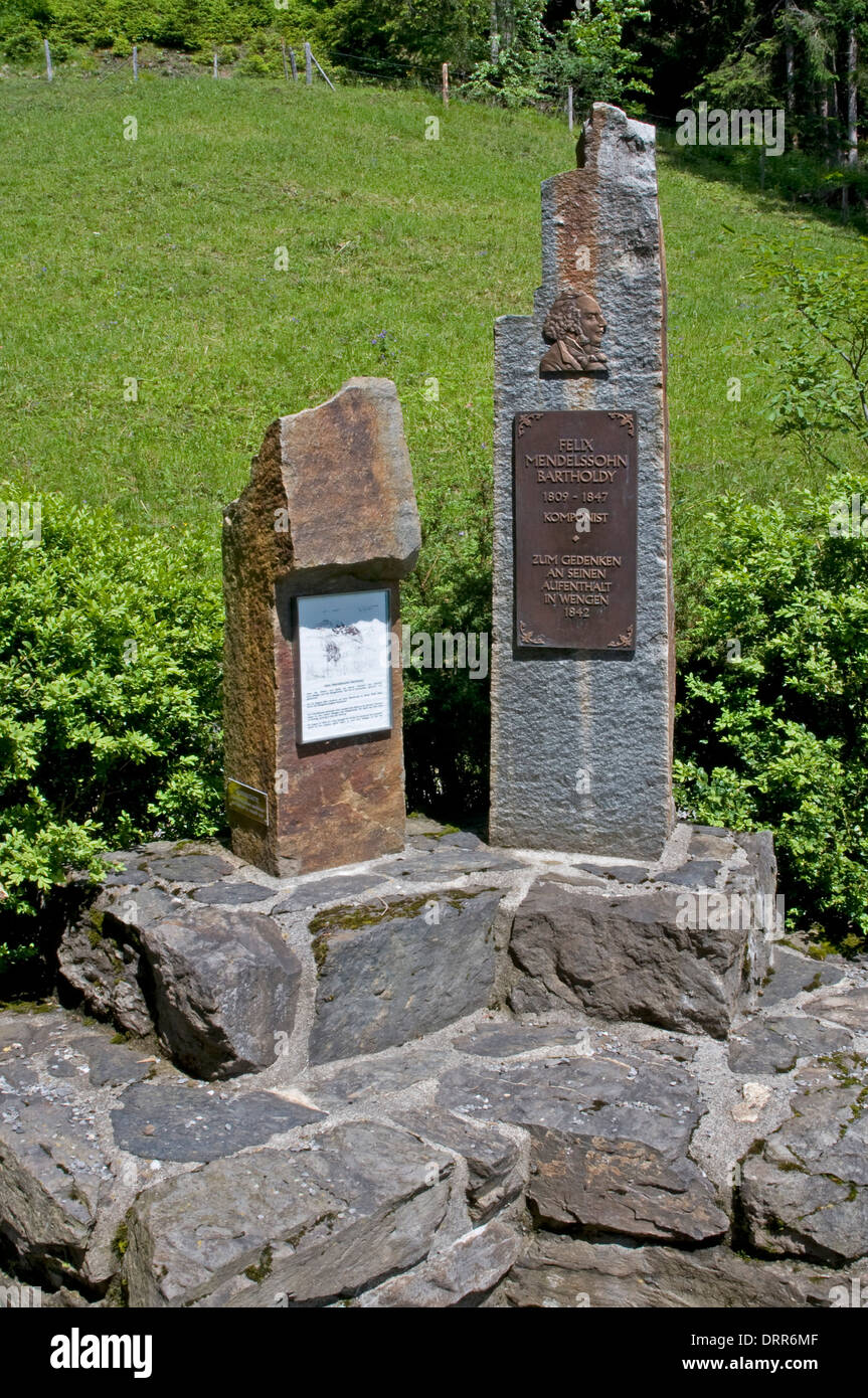 Denkmal für Felix Mendelssohn Bartholdy (1809-1847) in Wengen, Schweiz Stockfoto