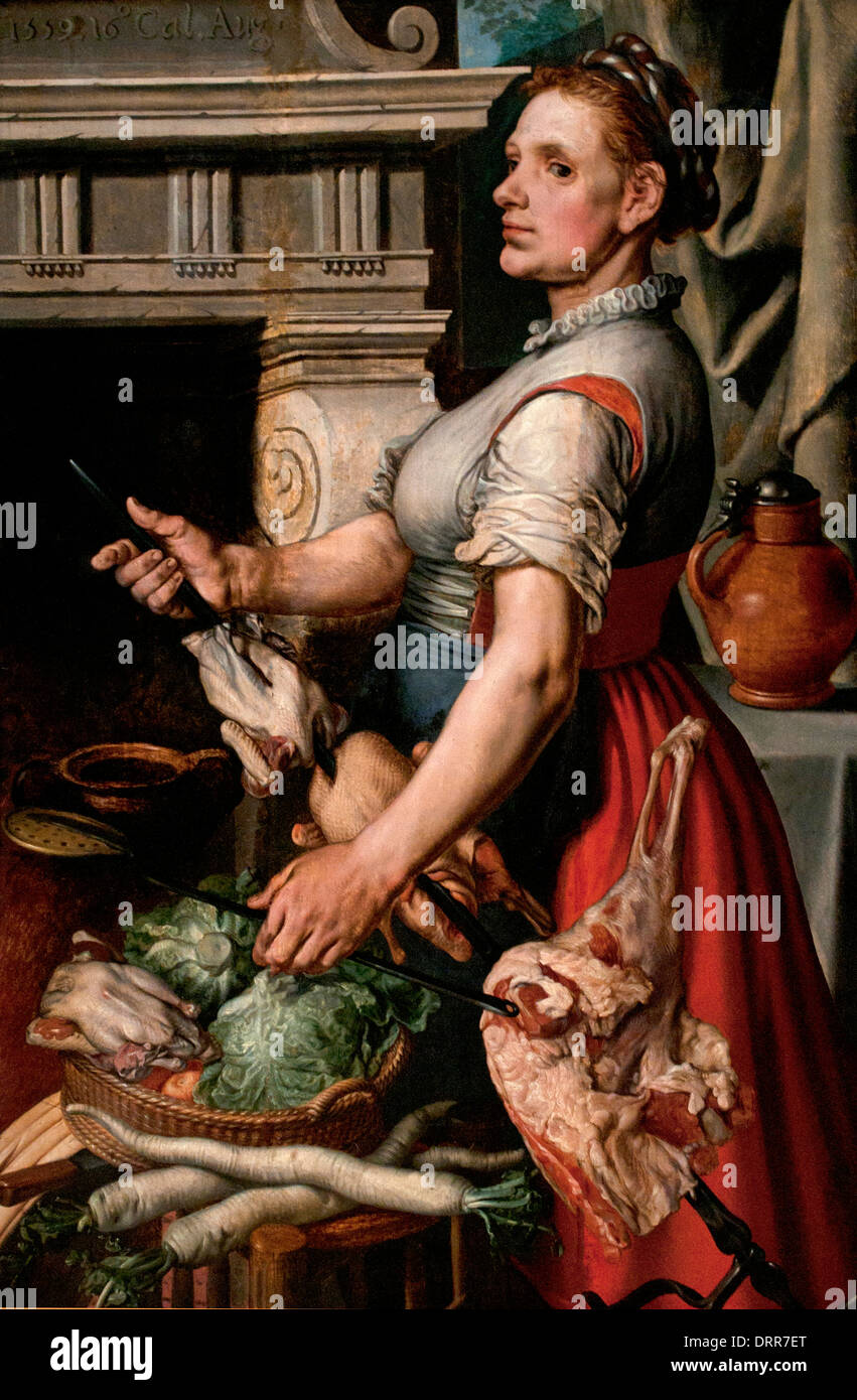 Kochen Sie vor der niederländischen Stove1559 Pieter Aertsen 1508-1575-Niederlande Stockfoto